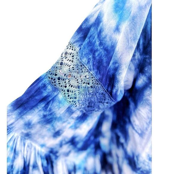 Surf Gypsy Blue Tie Dye Off Shoulder Bohemian Blouse Size Small EUC - Picture 6 of 8